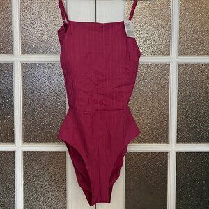 Lululemon Ribbed High-Neck Cross-Back One-Piece Swimsuit - Pink Lychee